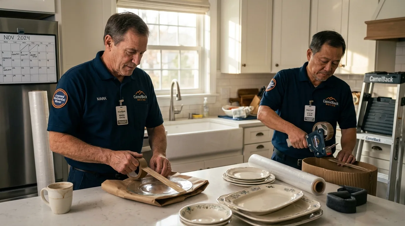 Professional crew packing kitchen dishware in Hightstown, NJ